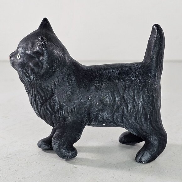 Vintage Black Cat Figurine Signed Cindy Hand Painted Green Eyes *Flaws* - Picture 3 of 10